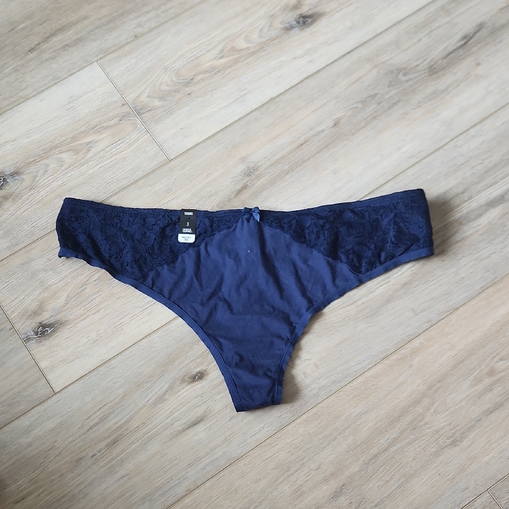 Navy Blue Lace Trim Bikini Panties